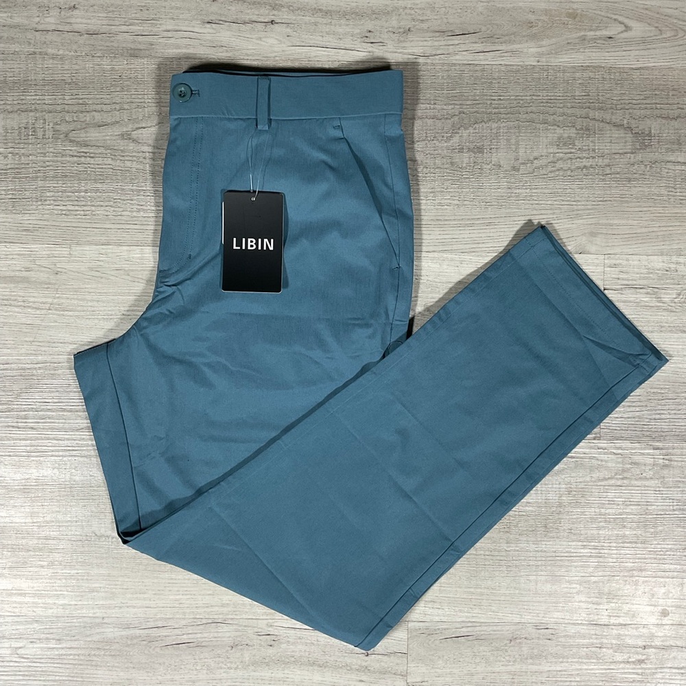 Libin Mens Size 34 x30 Blue Lightweight Stretch Straight Leg Golf Pants NWT